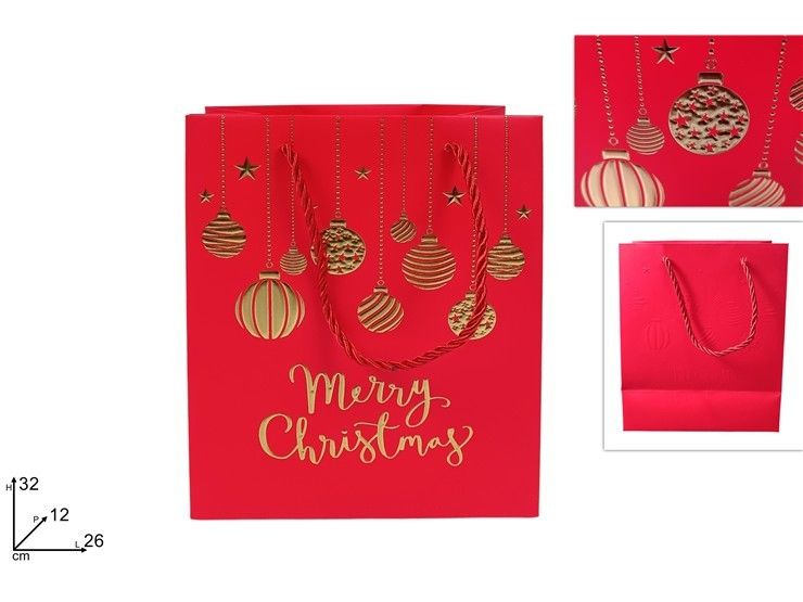 BUSTA REGALO PALLINE NATALIZIE 26X32X12 ROSSO-ORO V7-2504 R/Due Esse