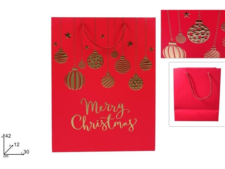 BUSTA REGALO PALLINE NATALIZIE 30X42X12 ROSSO-ORO V7-2505 R/Due Esse
