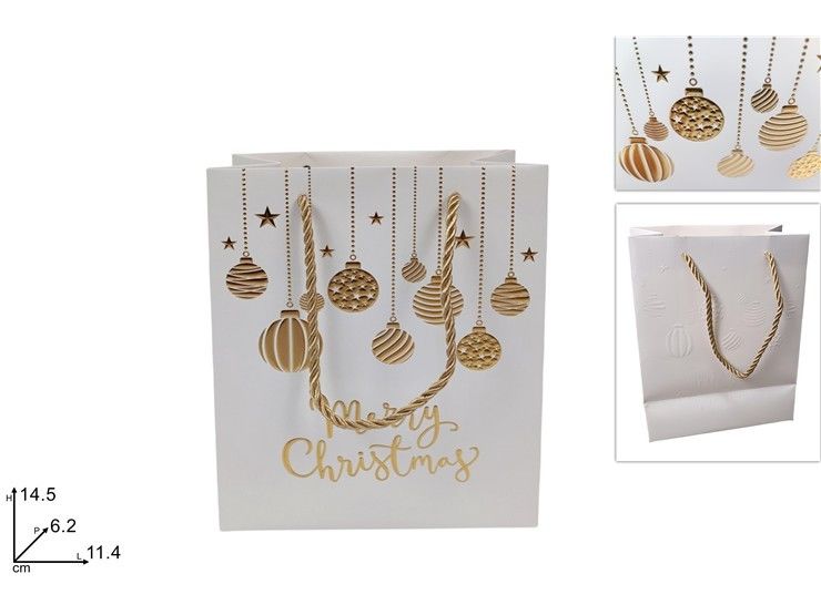 BUSTA REGALO PALLINE NATALIZIE 11,4X14,5X6,2 BIANCO-ORO V7-2Due Esse