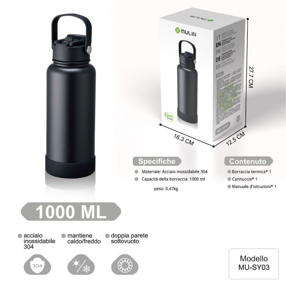 BORRACCIA TERMICA  - NERO CON MANICO - 1LMu Lin
