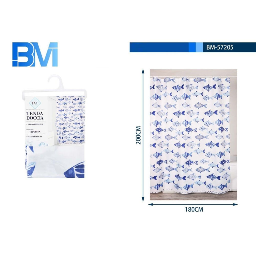 TENDA DA DOCCIA - PESCI BLU - 180x200CMBm