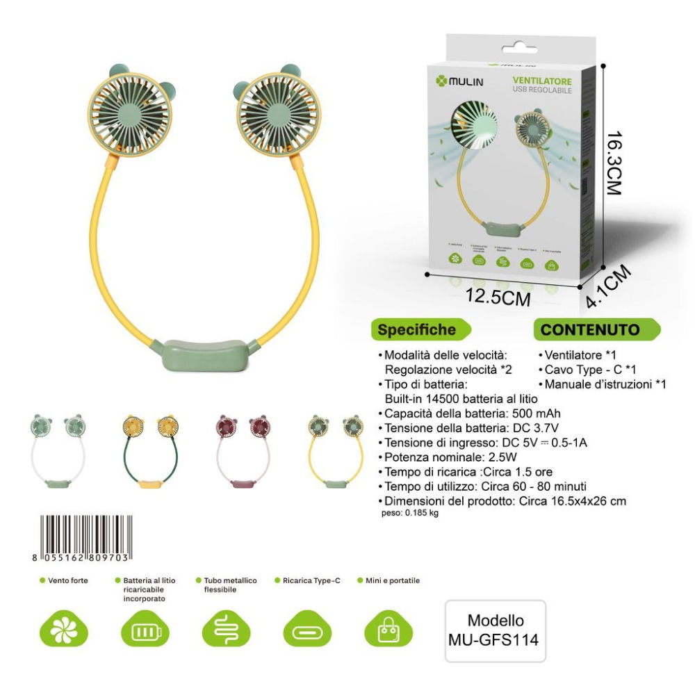 VENTILATORE DA COLLO - ASSORTITIMu Lin