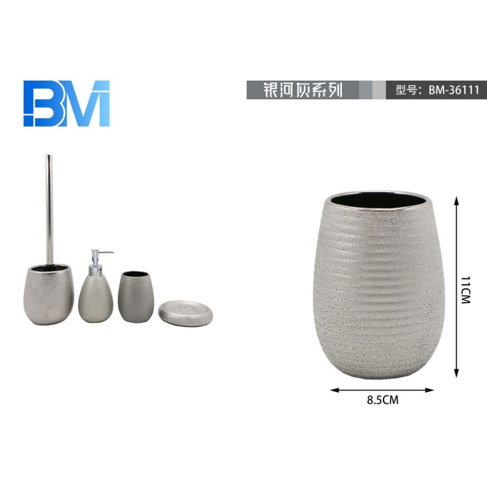 BICCHIERE BAGNO IN CERAMICA RUVIDO - ARGENTOBm