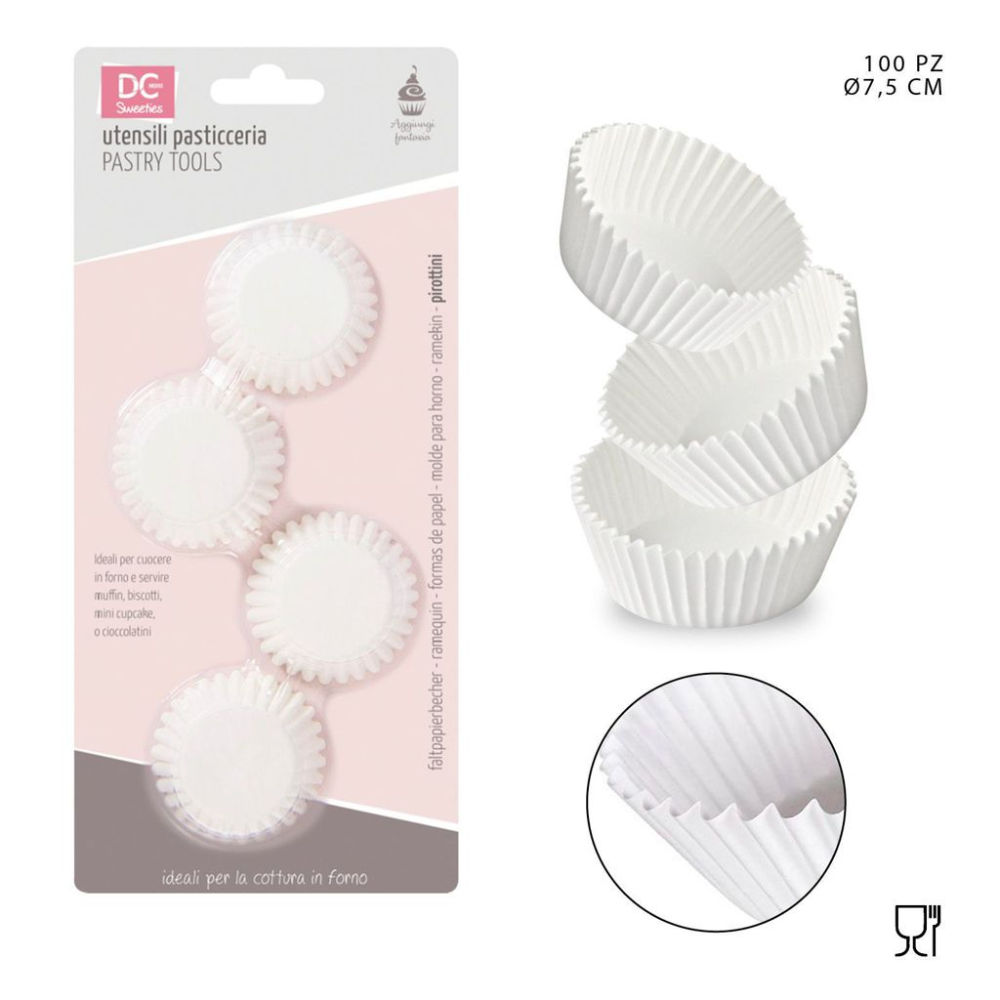 DC CASA PIROTTINO CARTA CUPCAKE 7,5CM 100PZ BIANCODc Casa