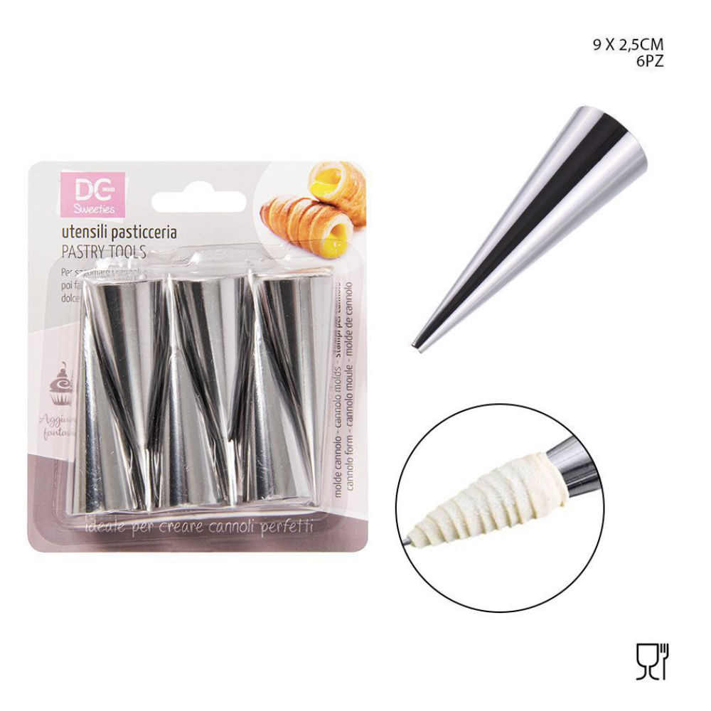 DC CASA STAMPO CANNOLO CONO ACCIAIO 9X2,5CM 6PZDc Casa