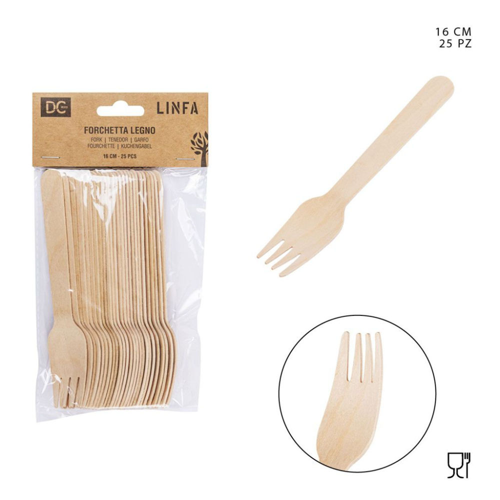 DC CASA FORCHETTA LEGNO MONOUSO 16CM 25PZDc Casa