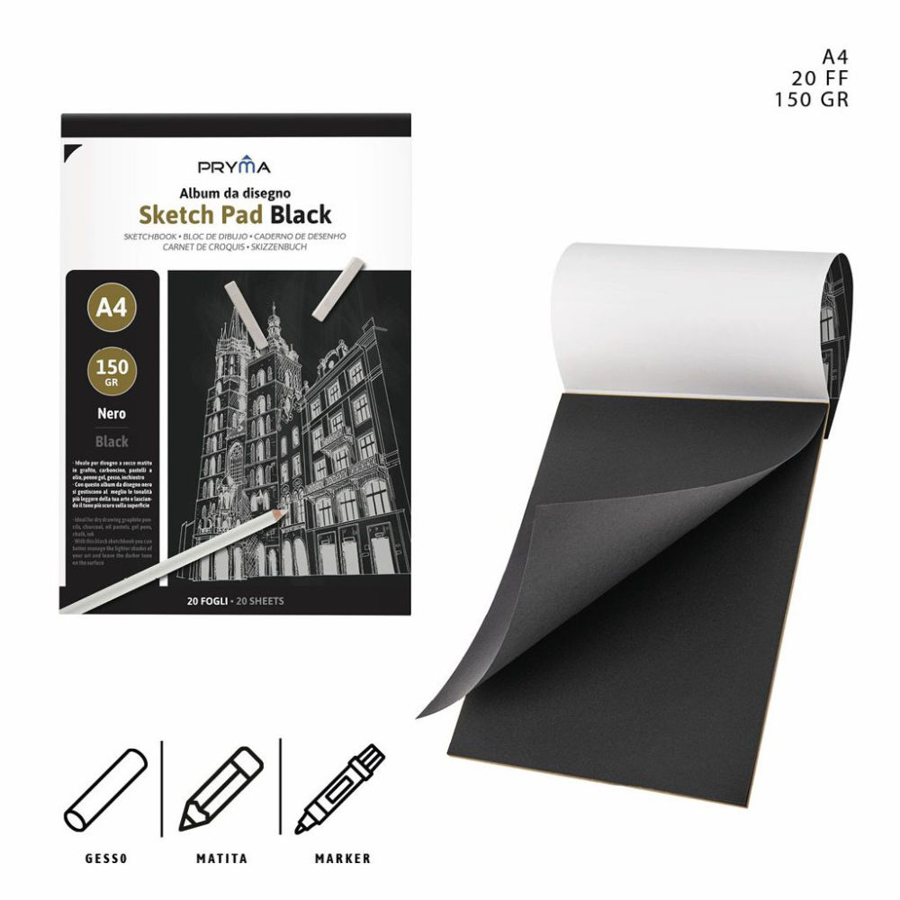 PRYMA ALBUM DISEGNO A4 NERO A4 150g - 20 FOGLIPryma