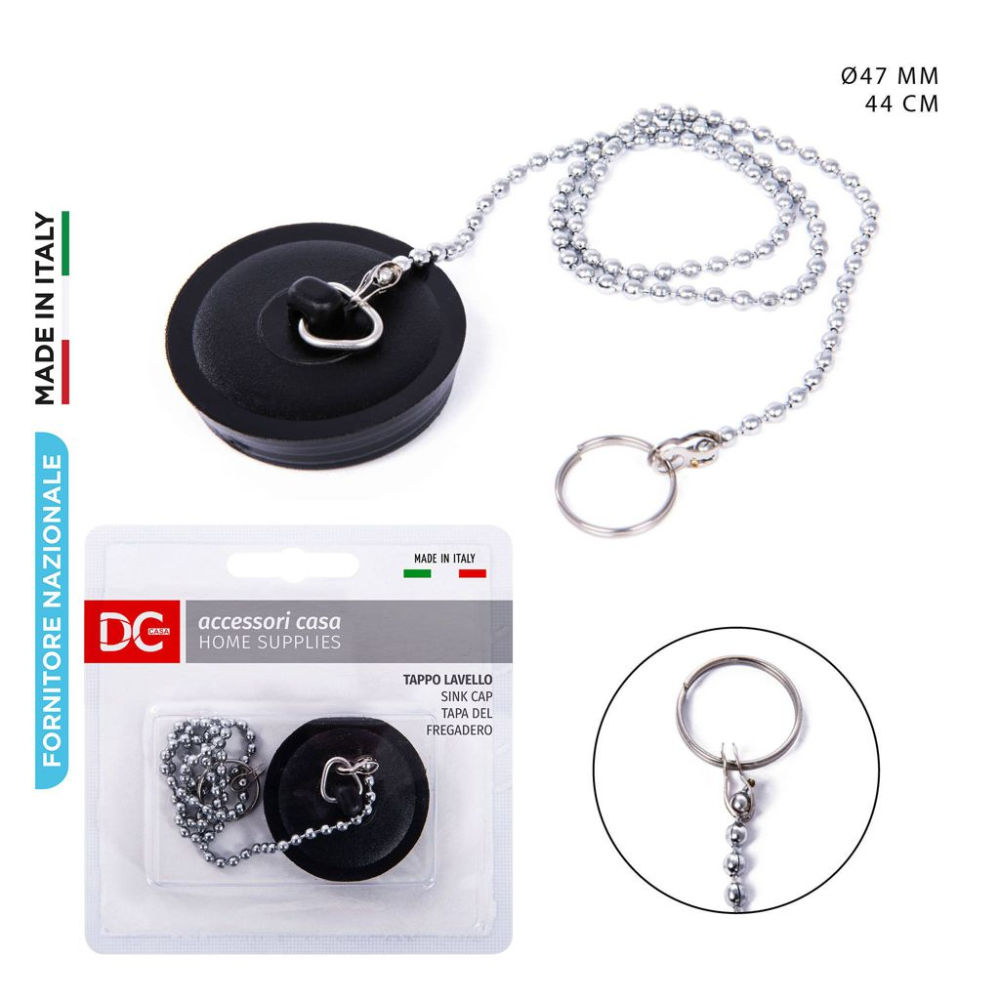 DC CASA TAPPO LAVELLO D,47MM CATENA INOX 44CM NERODc Casa
