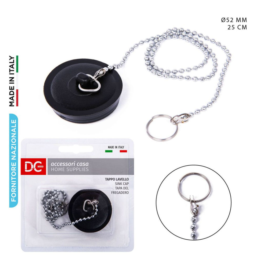 DC CASA TAPPO LAVELLO D,52MM CATENA INOX 25CM NERODc Casa