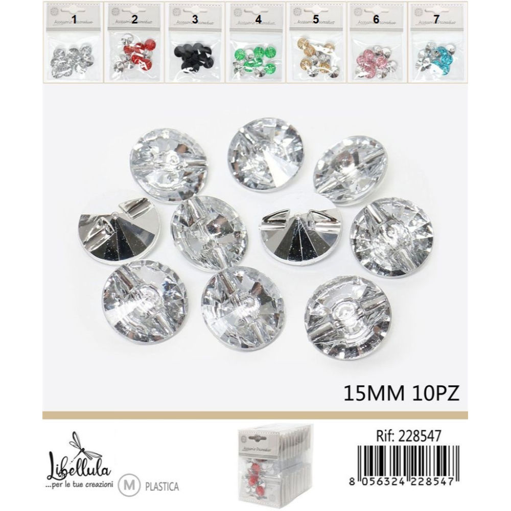 DIAMANTI DECORATIVI CON FORO - COLORI ASSORTITI 15MM - 10PZGev