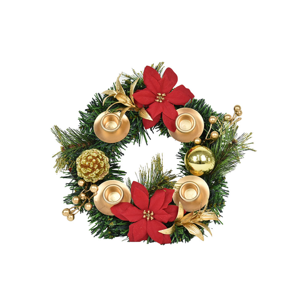 Portacandele Natalizio 4 Candele Ø30cm - Rosso/OroNataluna