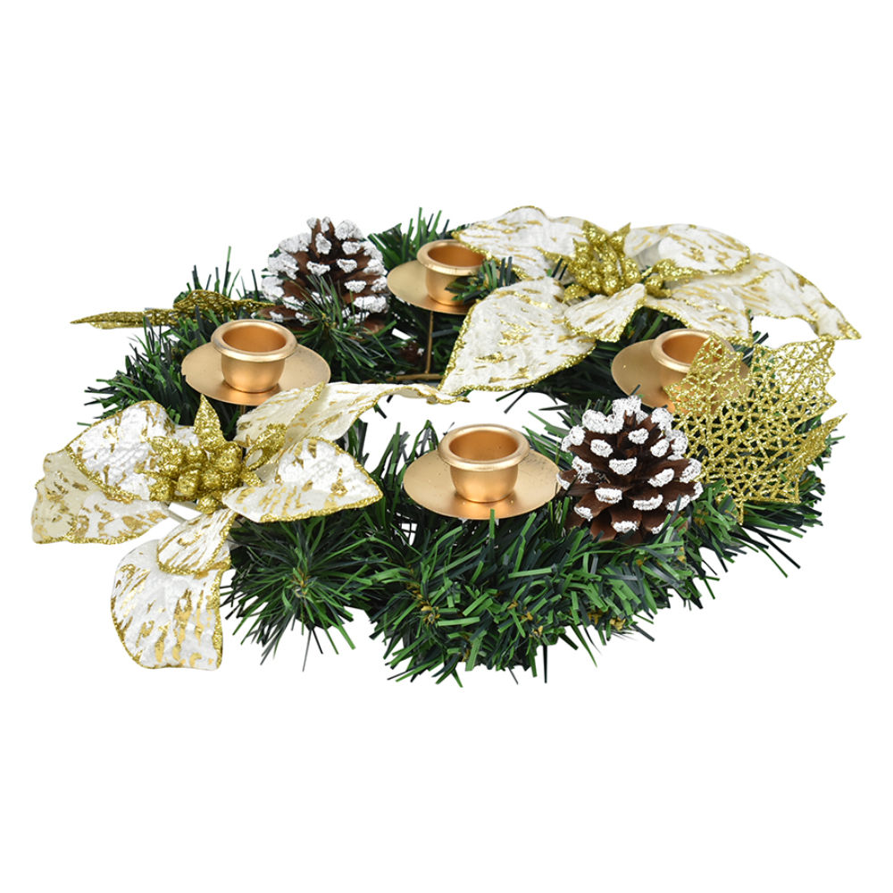 Portacandele Natalizio 4 Candele Ø30cm - Bianco/OroNataluna