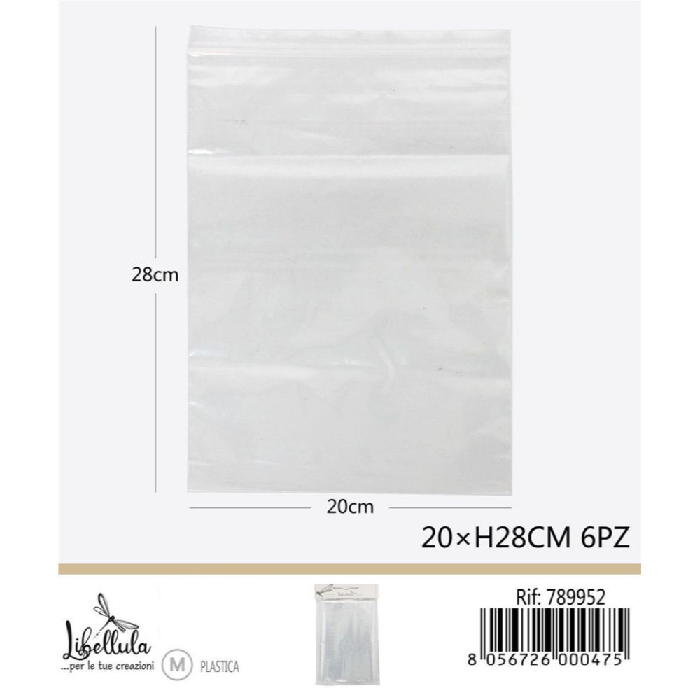 BUSTINE TRASPARENTI CON CHIUSURA A PRESSIONE 20x28CM - 6PZGev