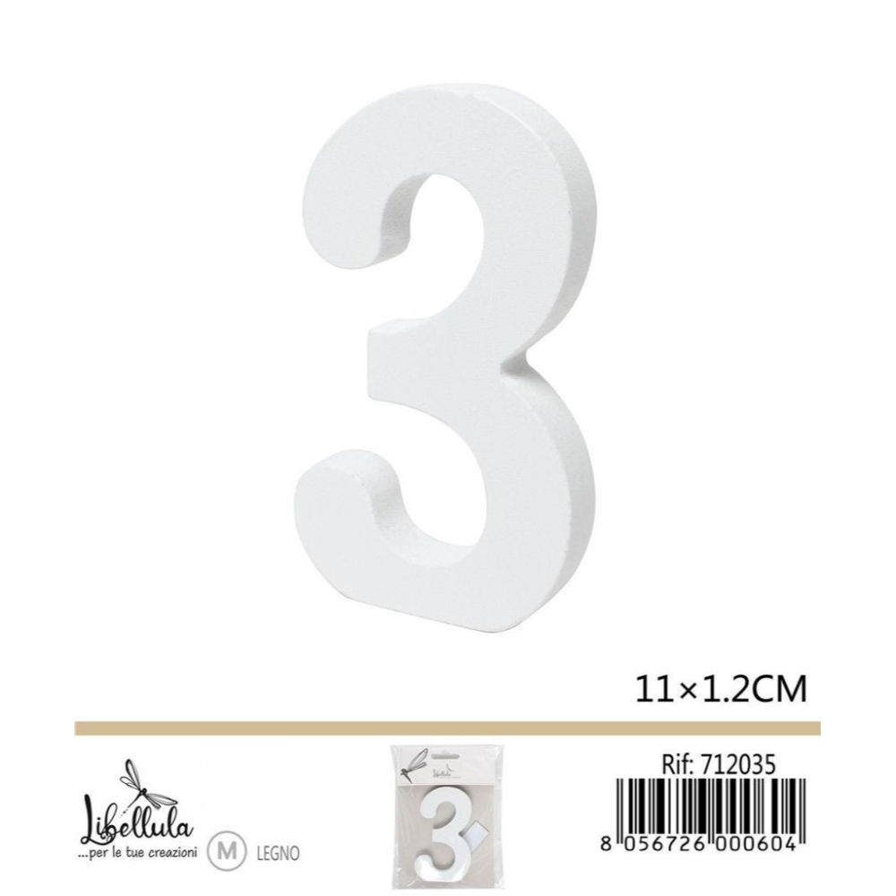 NUMERO "3" IN LEGNO - 11x1,2CMGev