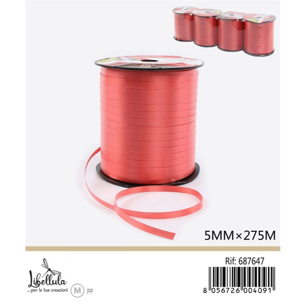 ROTOLO NASTRO DECORATIVO - ROSSO - 5MM x 275MGev