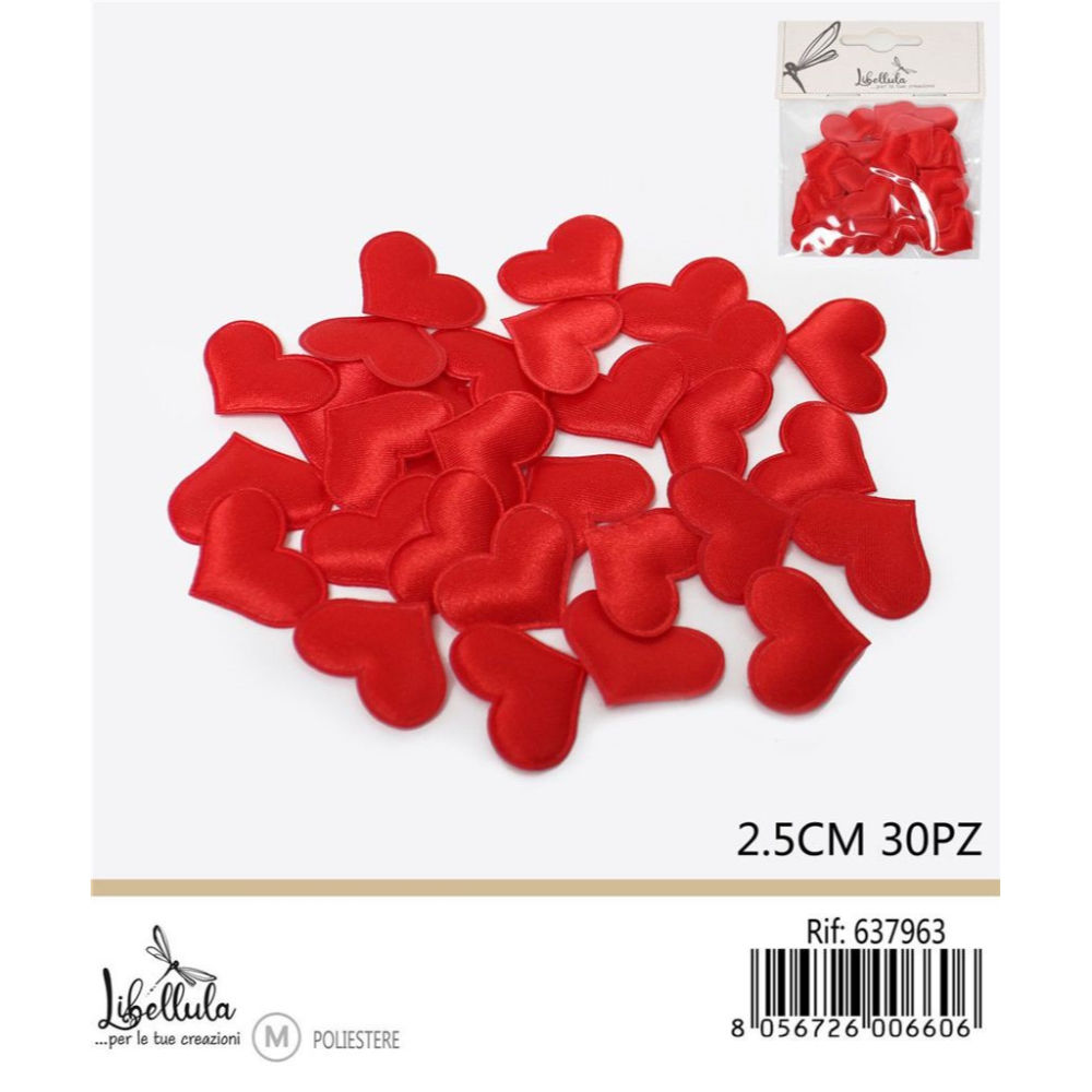 CUORI DECORATIVI IN TESSUTO - ROSSO 2,5CM - 30PZGev