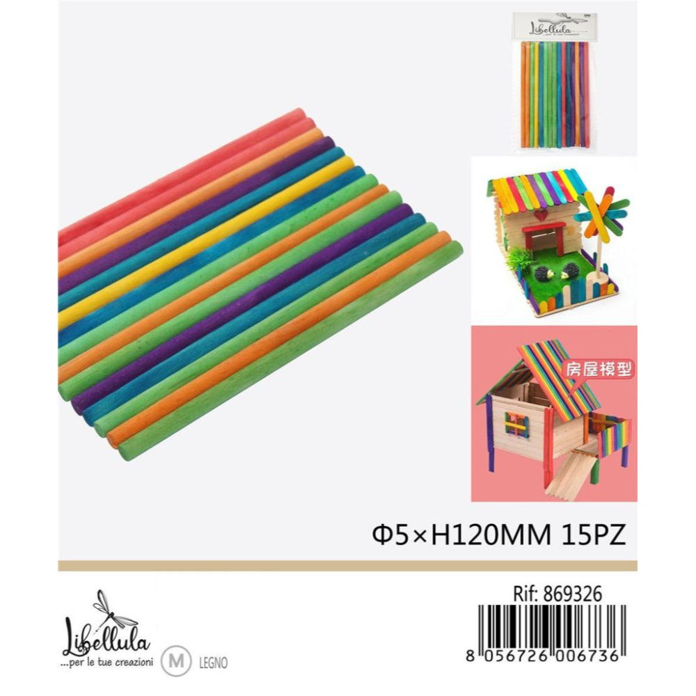 BASTONCINI IN LEGNO - COLORATI 5x120MM - 15PZGev
