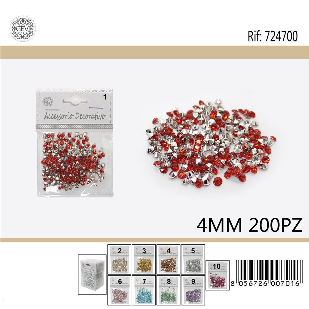 DIAMANTI DECORATIVI - COLORI ASSORTITI 4MM - 200PZGev