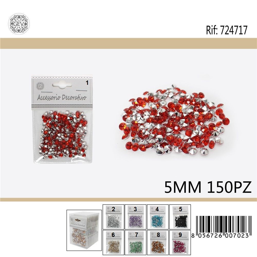 DIAMANTI DECORATIVI - COLORI ASSORTITI 5MM - 150PZGev