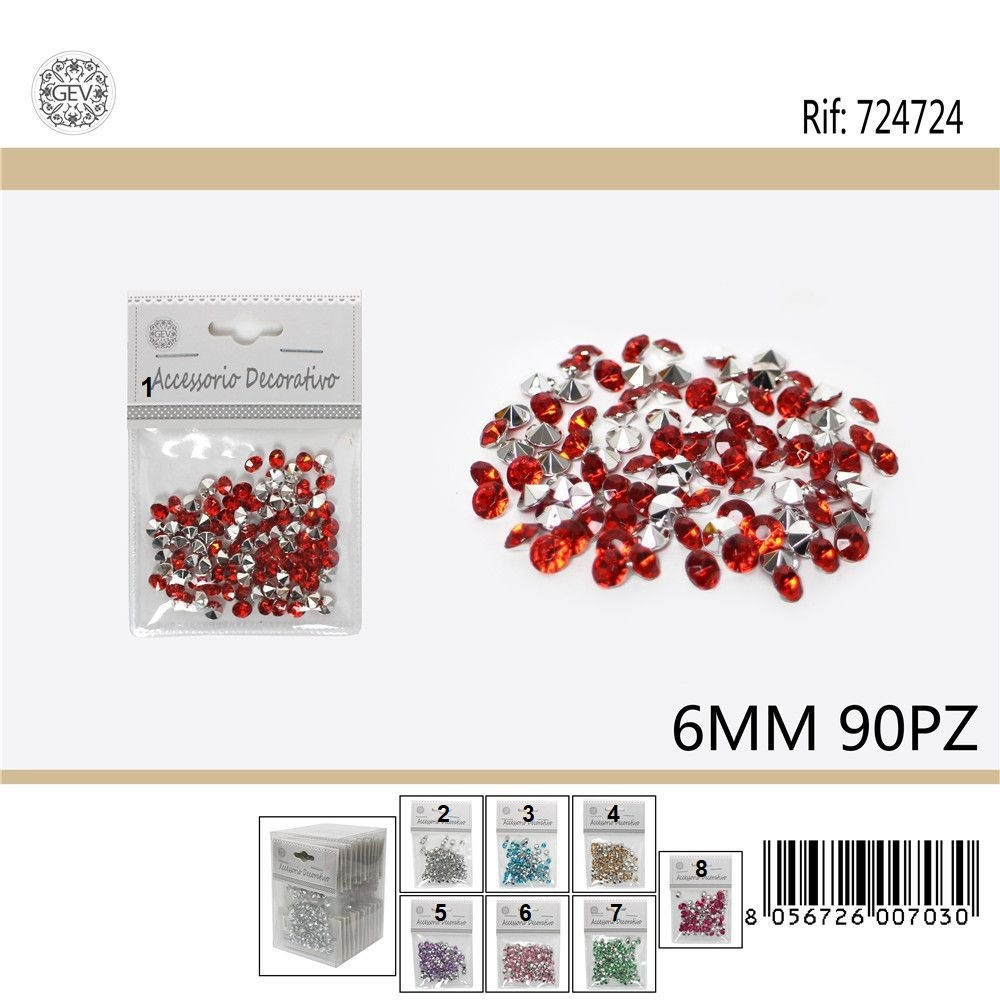 DIAMANTI DECORATIVI - COLORI ASSORTITI 6MM - 90PZGev
