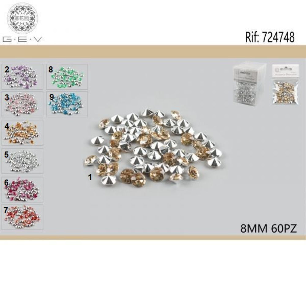 DIAMANTI DECORATIVI - COLORI ASSORTITI 8MM - 60PZGev