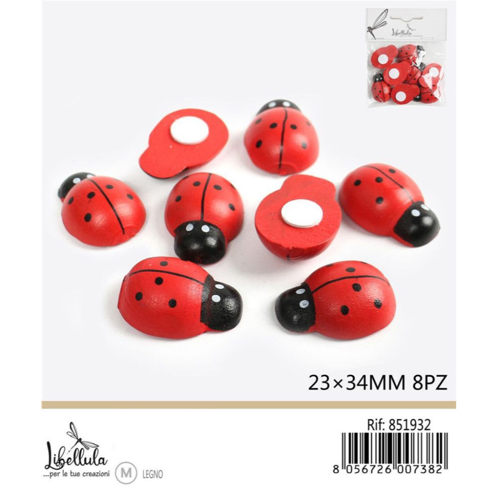 COCCINELLE DI LEGNO ADESIVE 23x34MM - 8PZGev