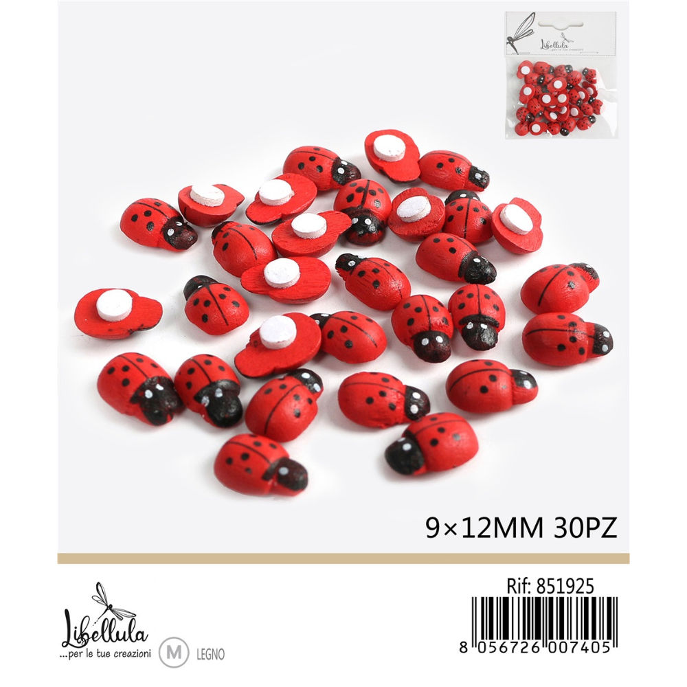 COCCINELLE DI LEGNO ADESIVE 9x12MM - 30PZGev