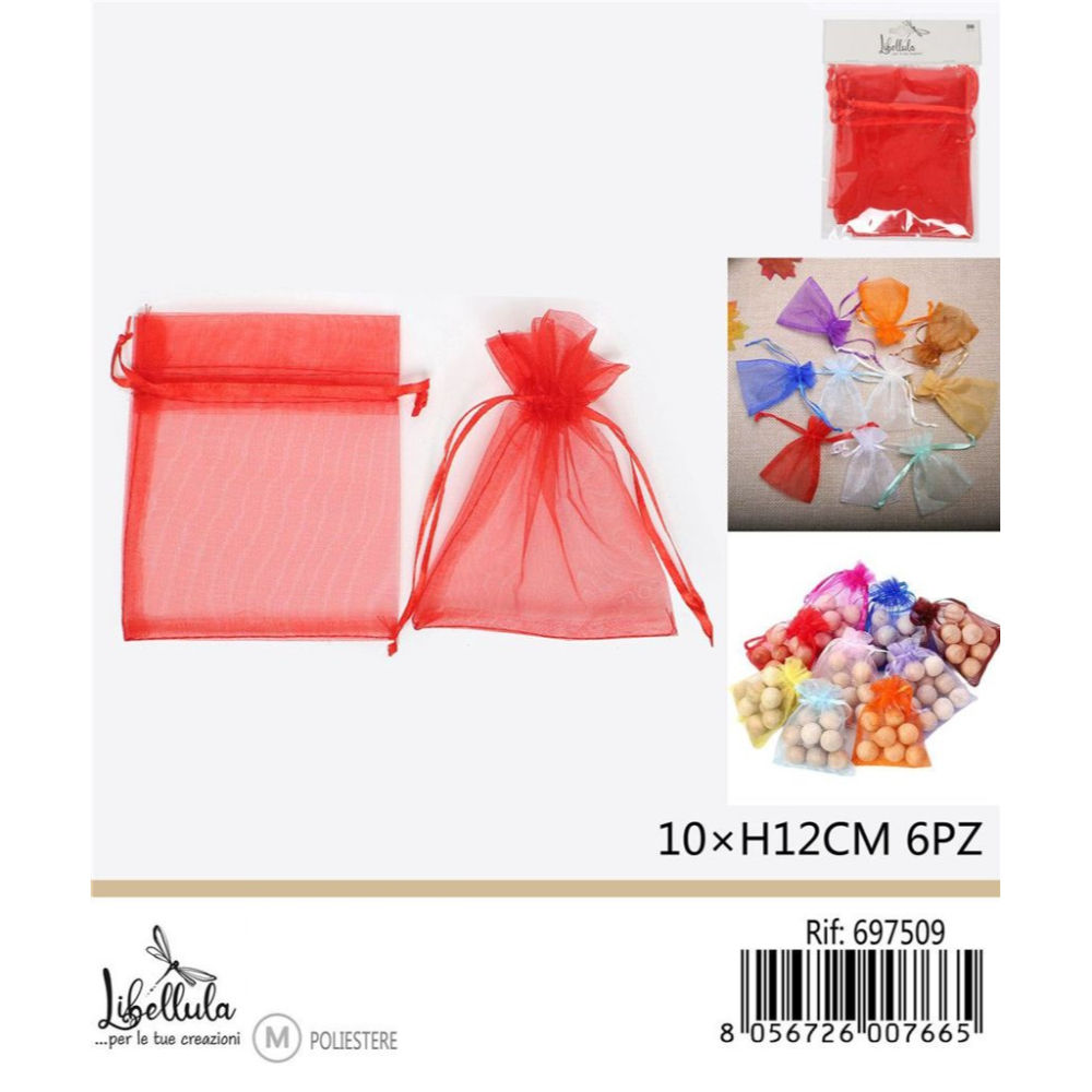 SACCHETTI DI ORGANZA - ROSSO 10x12CM - 6PZGev