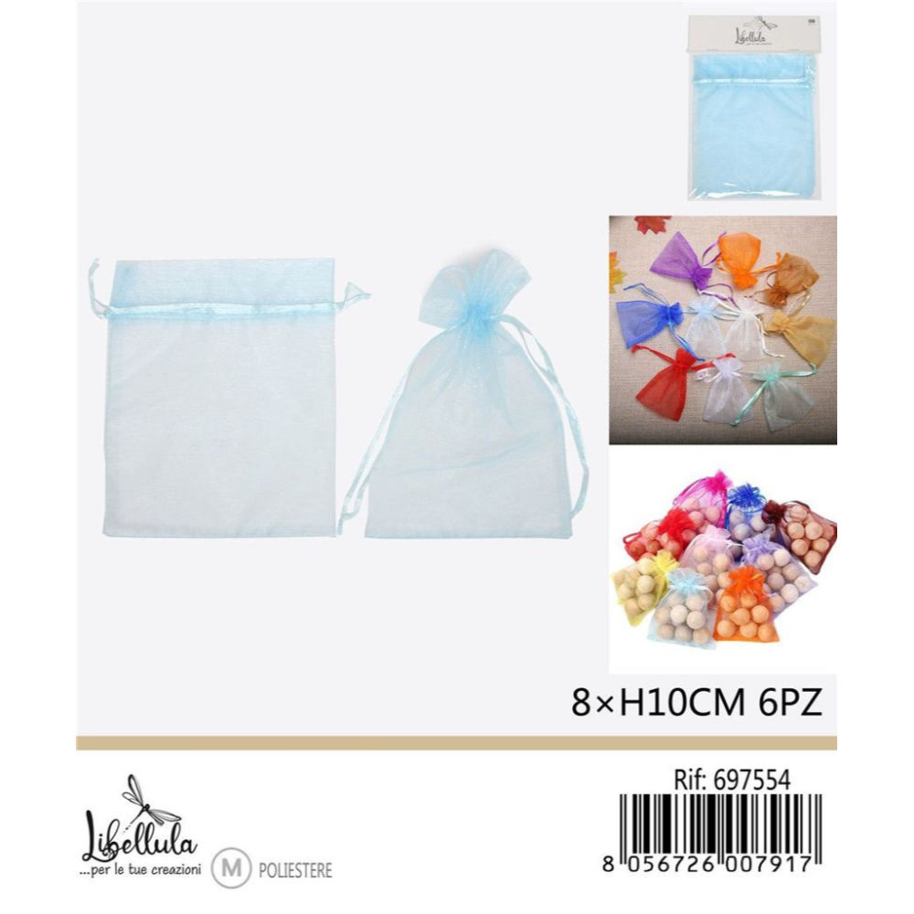 SACCHETTI DI ORGANZA - CELESTE 8x10CM - 6PZGev