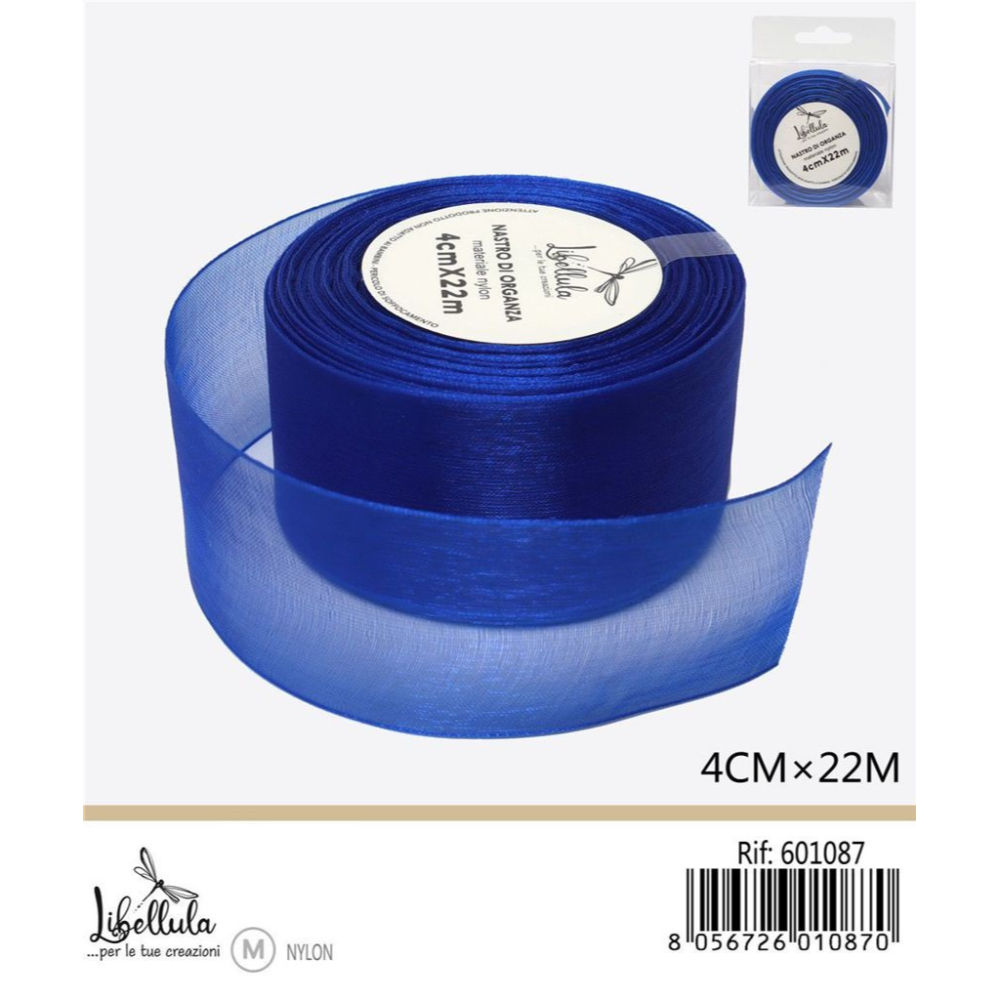 NASTRO DI ORGANZA - BLU - 4CM x 22MGev