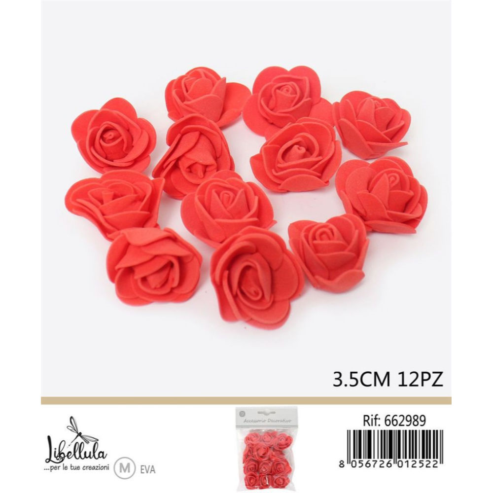 FIORI DECORATIVI IN GOMMA EVA - ROSSO 3,5CM - 12PZGev