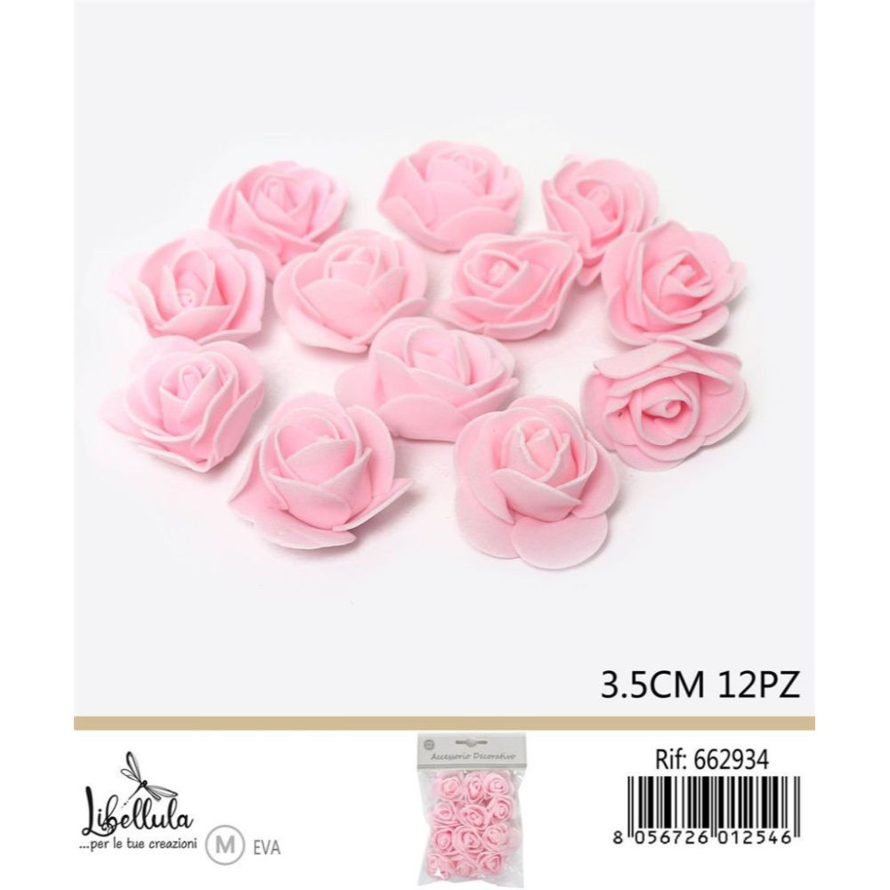 FIORI DECORATIVI IN GOMMA EVA - ROSA 3,5CM - 12PZGev