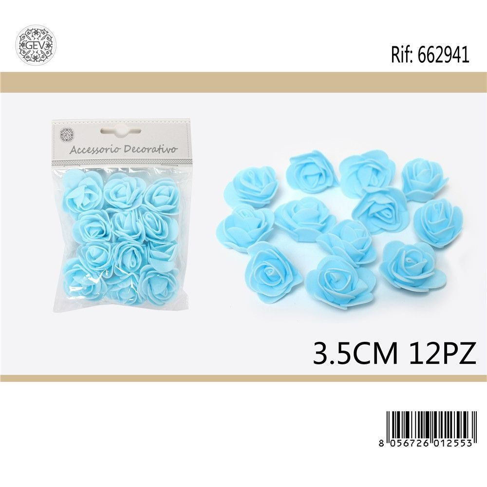 FIORI DECORATIVI IN GOMMA EVA - AZZURRO 3,5CM - 12PZGev