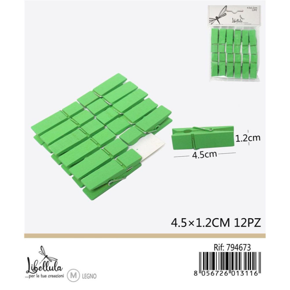 MINI MOLLETTE IN LEGNO - VERDE 4,5CM - 12PZGev