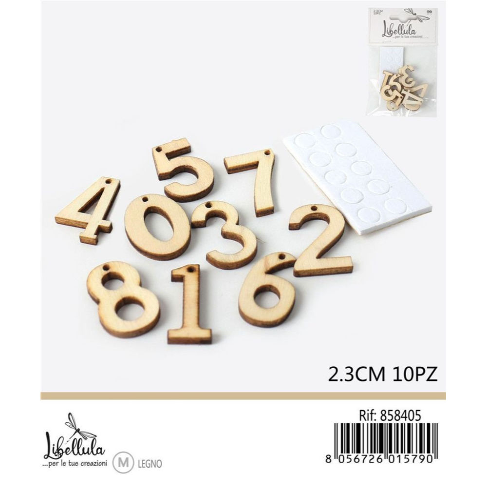 NUMERI DAL 0 AL 9 IN LEGNO - 2,3CM - 10PZGev
