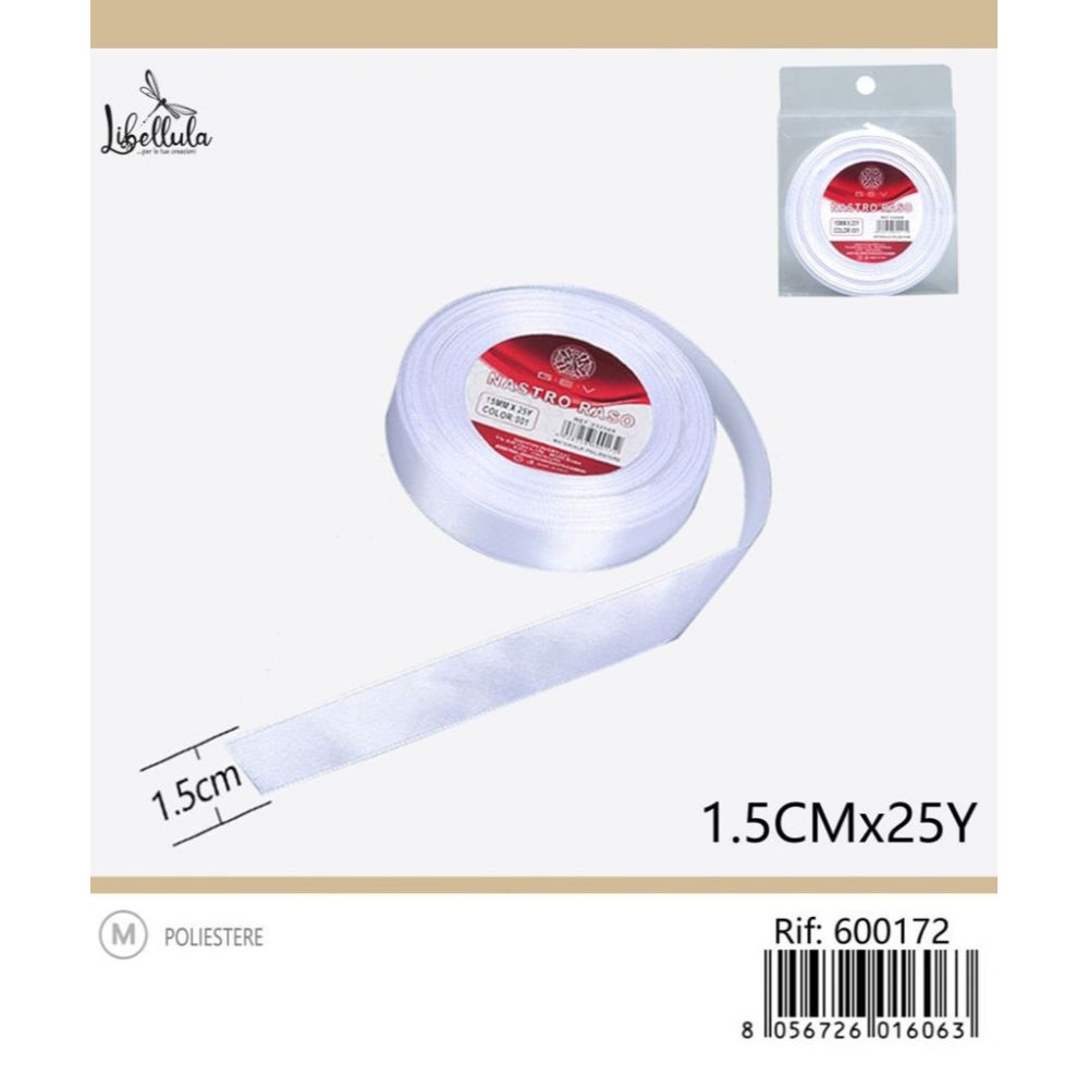 NASTRO DI RASO - BIANCO - 1,5CM x 22MGev