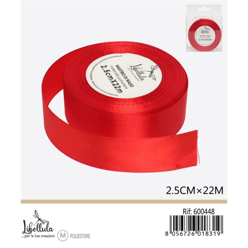 NASTRO DI RASO - ROSSO VIVO - 2,5CM x 22MGev