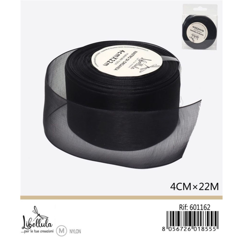 NASTRO DI ORGANZA - NERO - 4CM x 22MGev