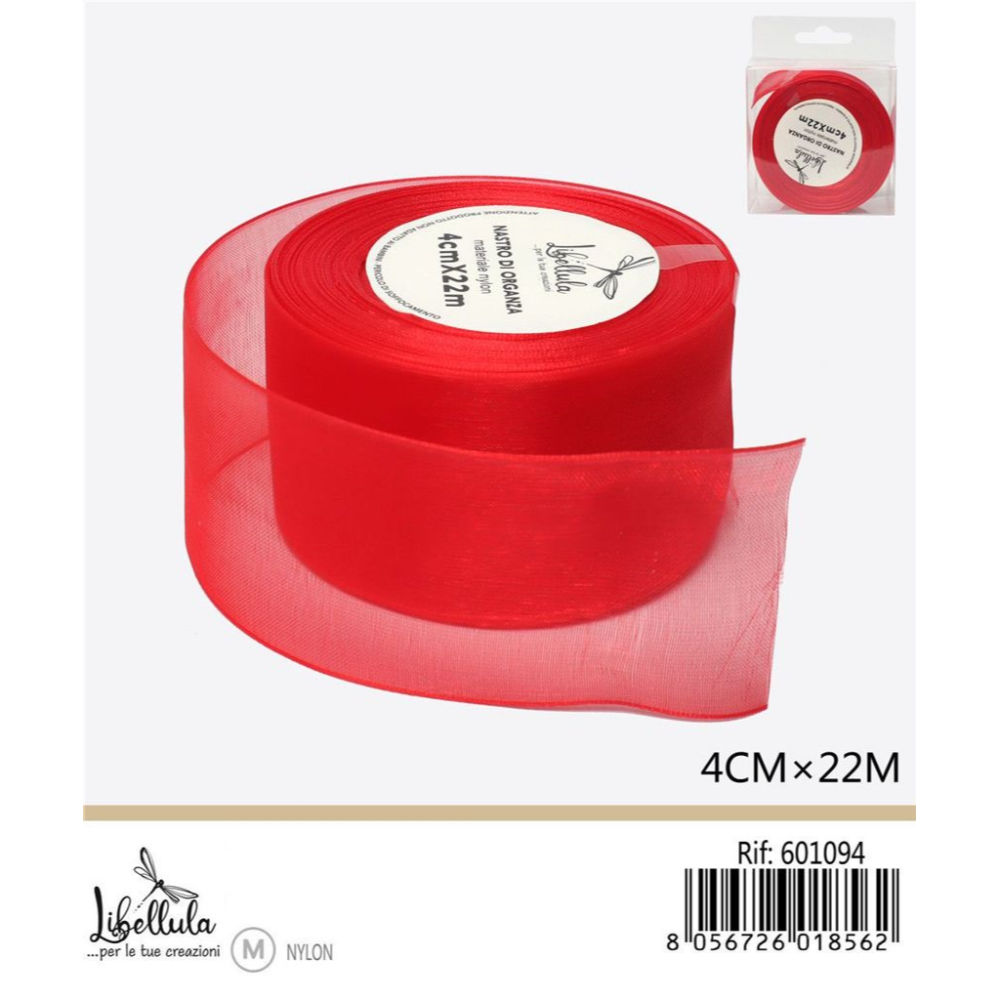 NASTRO DI ORGANZA - ROSSO - 4CM x 22MGev