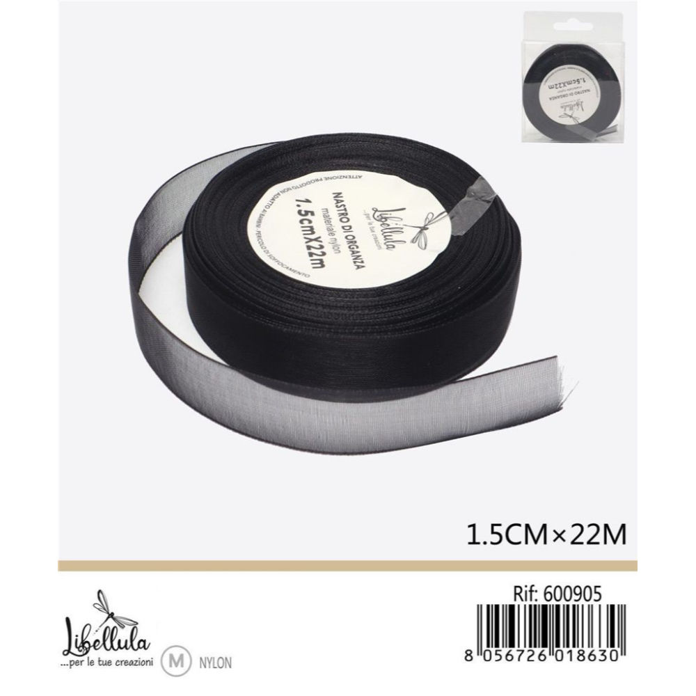 NASTRO DI ORGANZA - NERO - 1,5CM x 22MGev