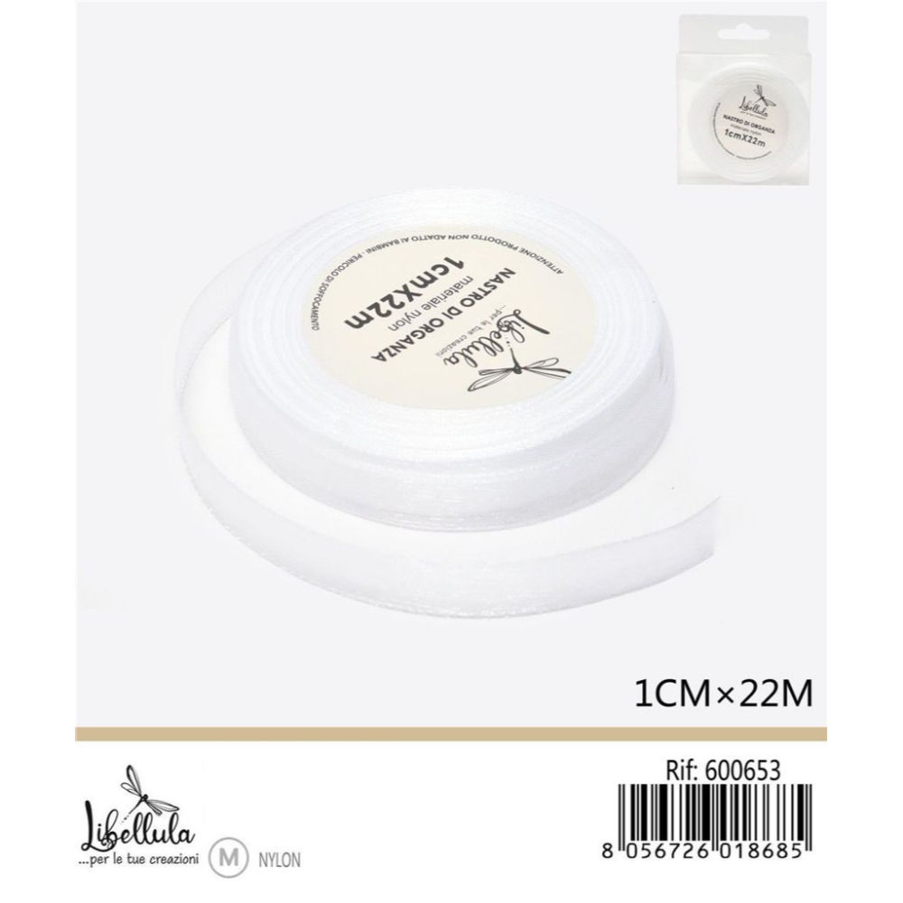 NASTRO DI ORGANZA - BIANCO - 1CM x 22MGev