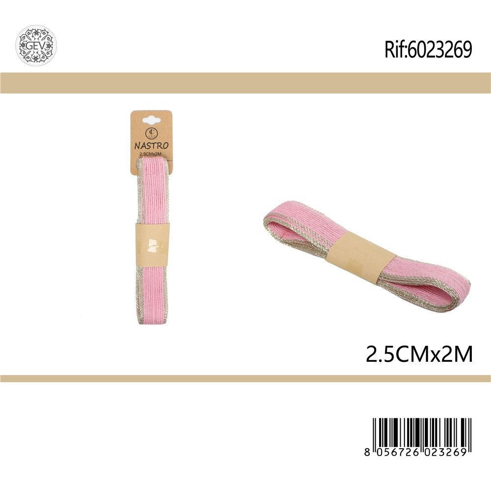NASTRO DI LINO CON BORDO - ROSA - 2,5CM x 2MGev