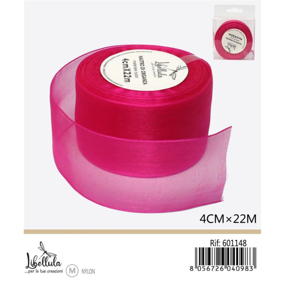 NASTRO DI ORGANZA - FUCSIA - 4CM x 22MGev