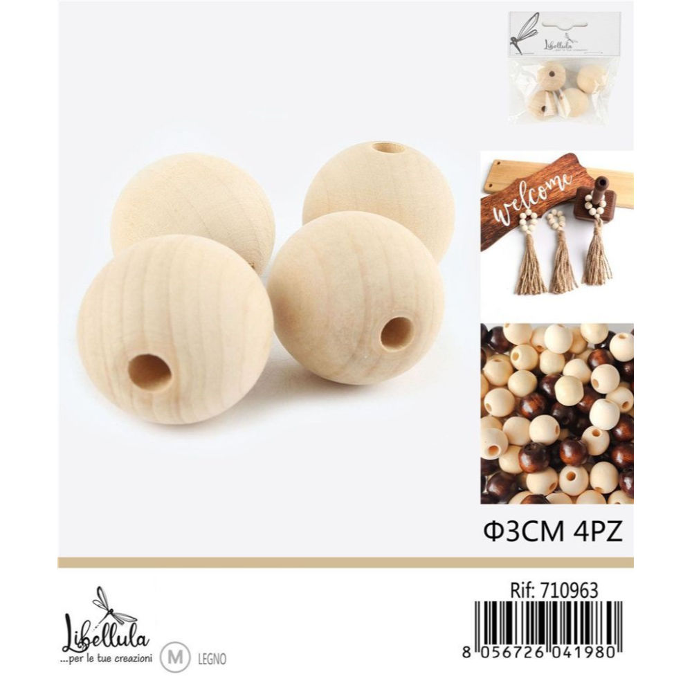 PALLINE DI LEGNO CON FORO 30MM - 4PZGev