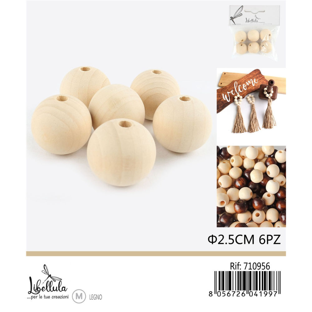 PALLINE DI LEGNO CON FORO 25MM - 6PZGev