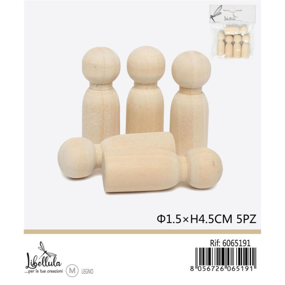 DECORAZIONI DI LEGNO - BAMBOLE - 5PZGev