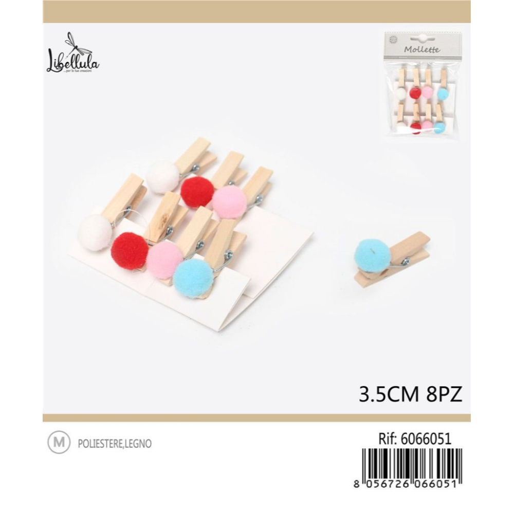 MOLLETTE POM POM DI LEGNO 3,5CM - 8PZGev