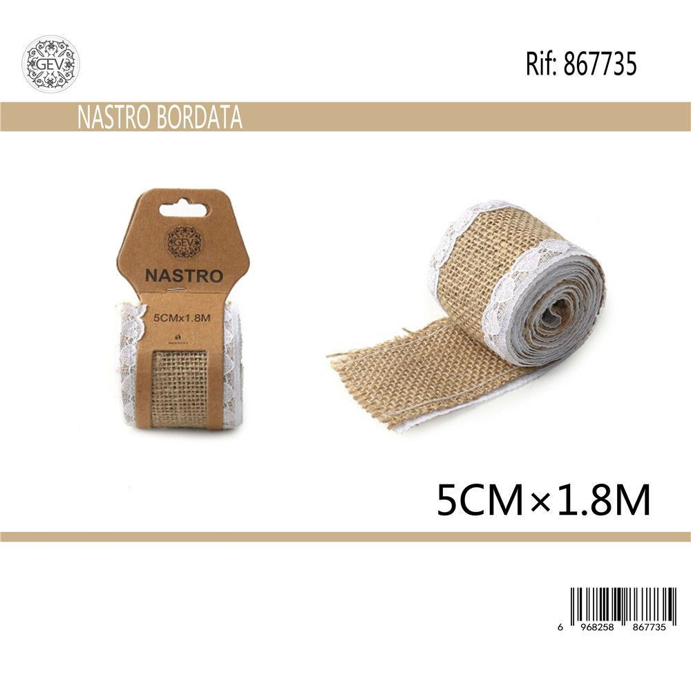 NASTRO DI LINO CON PIZZO - BEIGE & BIANCO 5CM x 1,8MGev