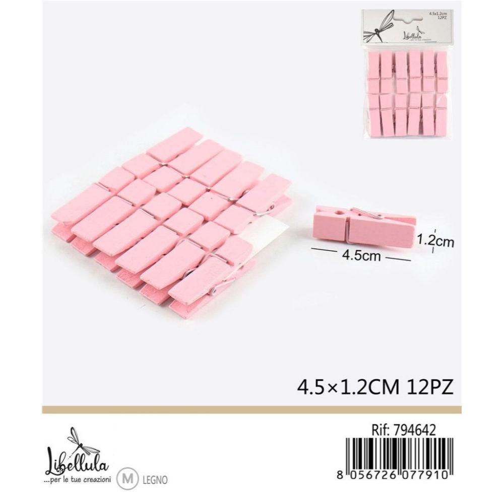 MINI MOLLETTE IN LEGNO - ROSA 4,5CM - 12PZGev