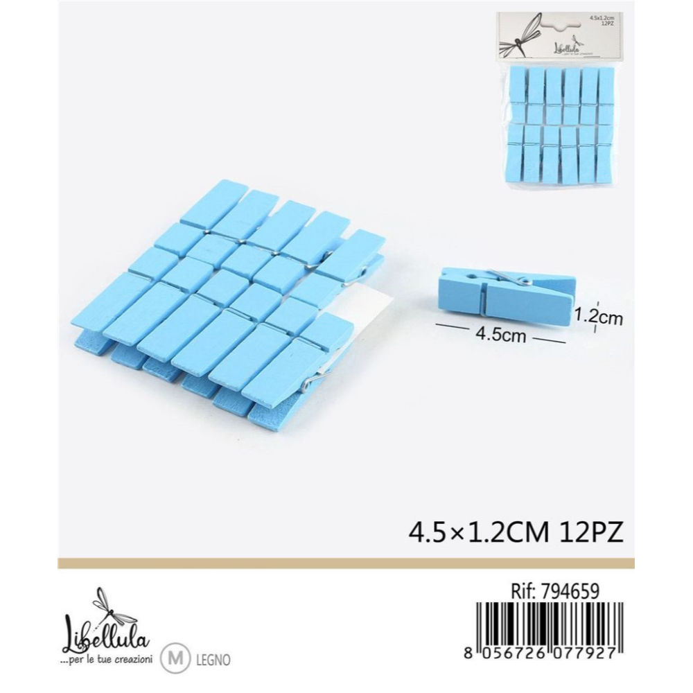 MINI MOLLETTE IN LEGNO - AZZURRO 4,5CM - 12PZGev